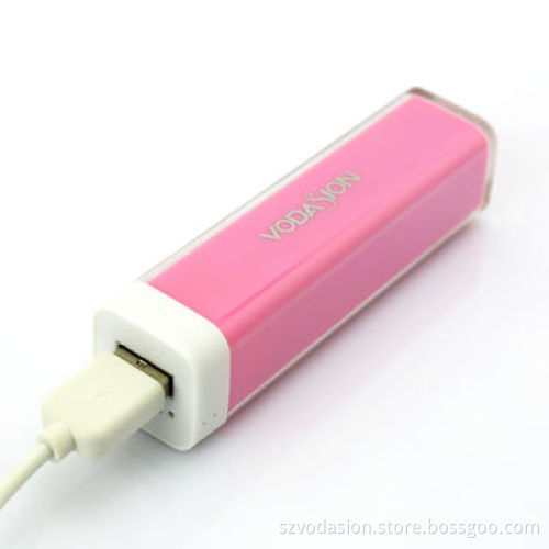 Colorful 2600mAh portable lipstick-shaped power bank for mobile phone